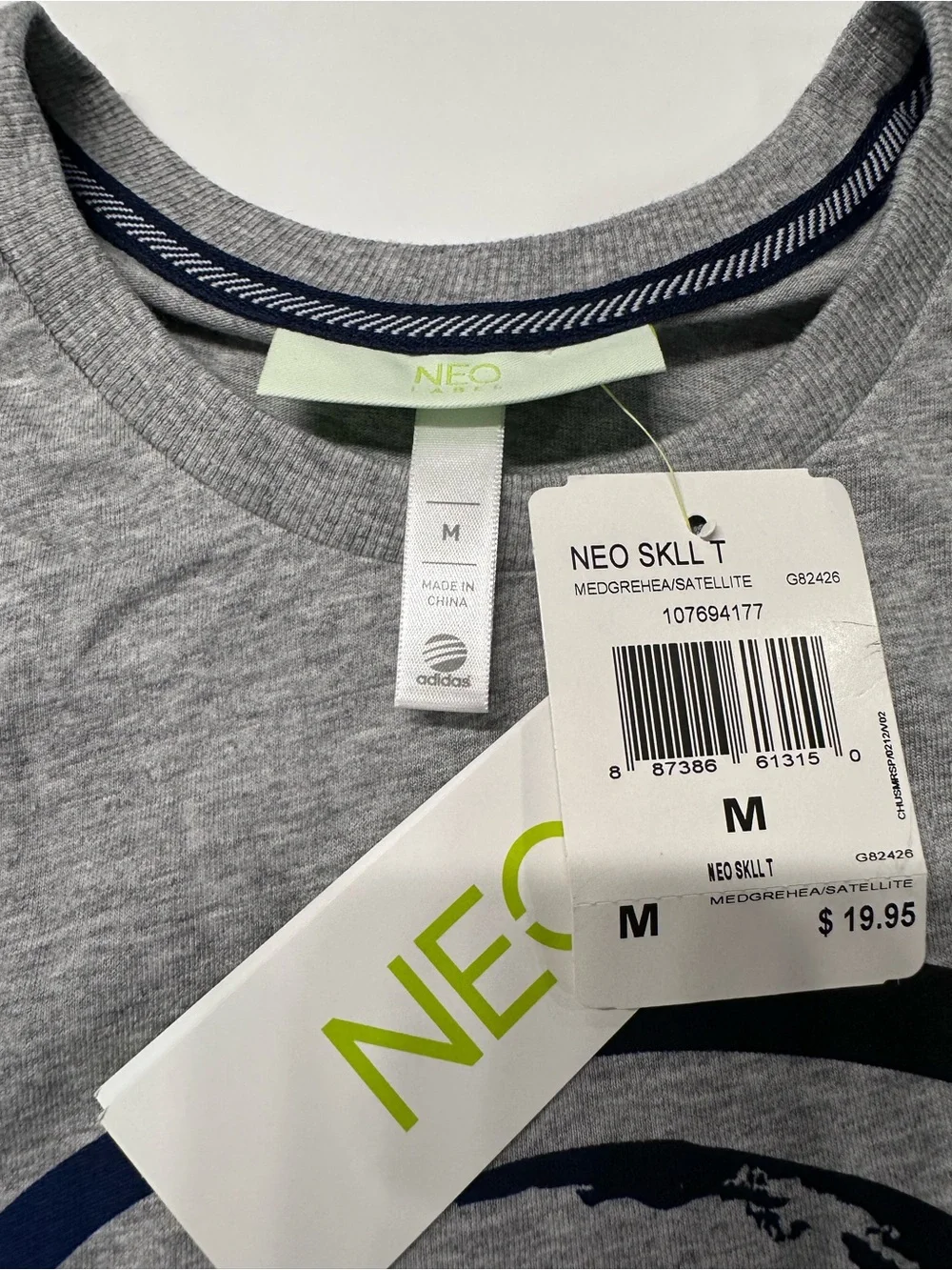 Adidas Vintage NEO Men’s Blue Skull Gray Short Sleeve Tee with Blue Graphic